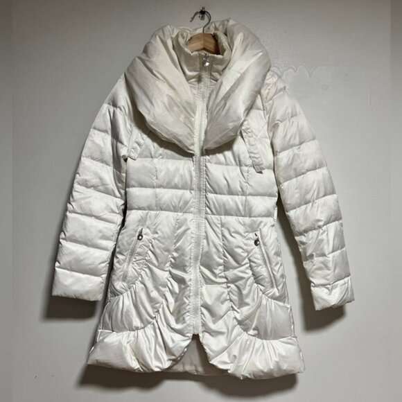 Laundry by Shelli Segal White Down Puffer Coat – Size M, Oversized Collar - Picture 2 of 13